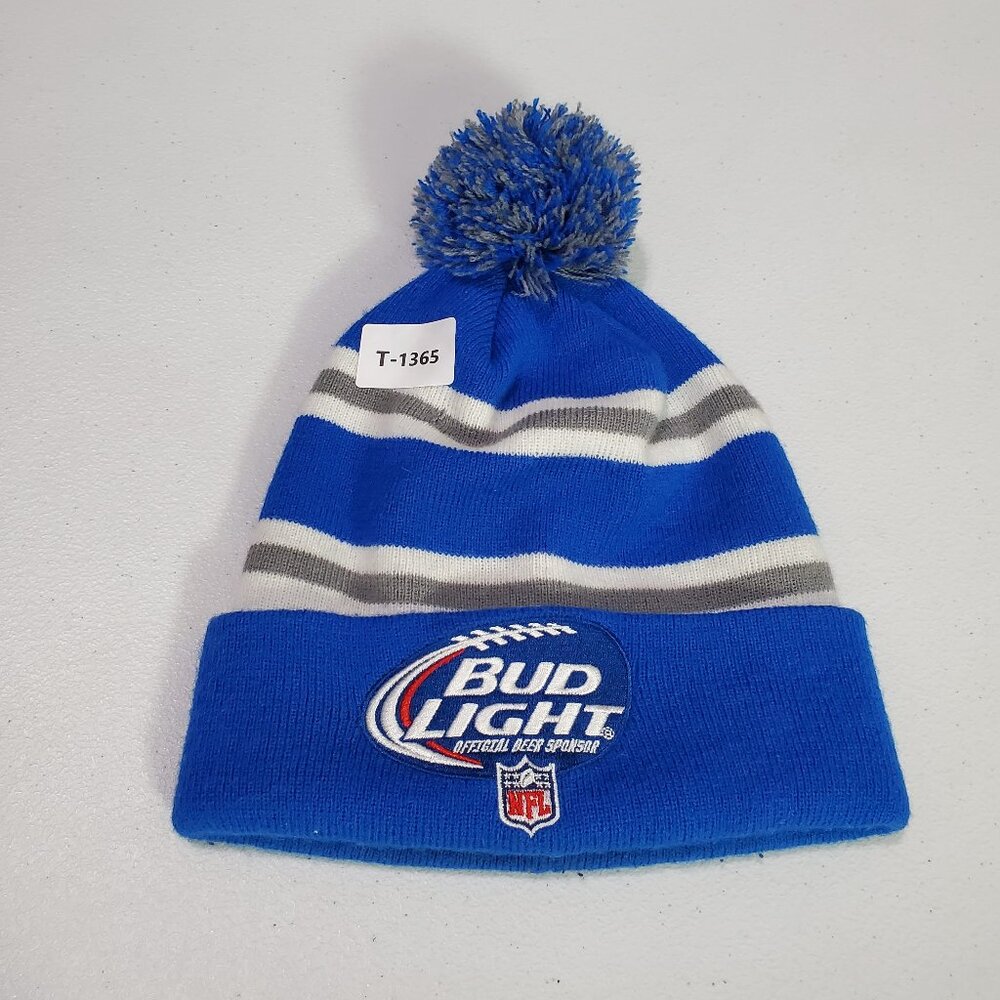 Bud Light Men Hat OS‎ Blue NFL Embroidered Official Beer Sponsor Pom Pom